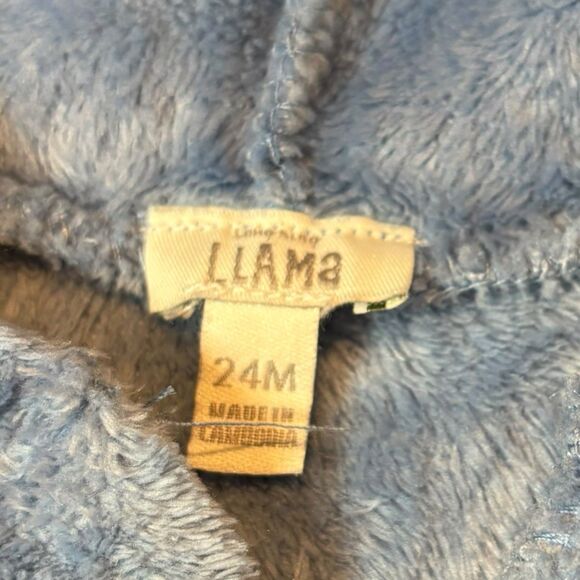 Laughing Llama Velour Cable Knit Print Pull Over Bear Ear Hoodie 24m Blue Kanga - Picture 3 of 5